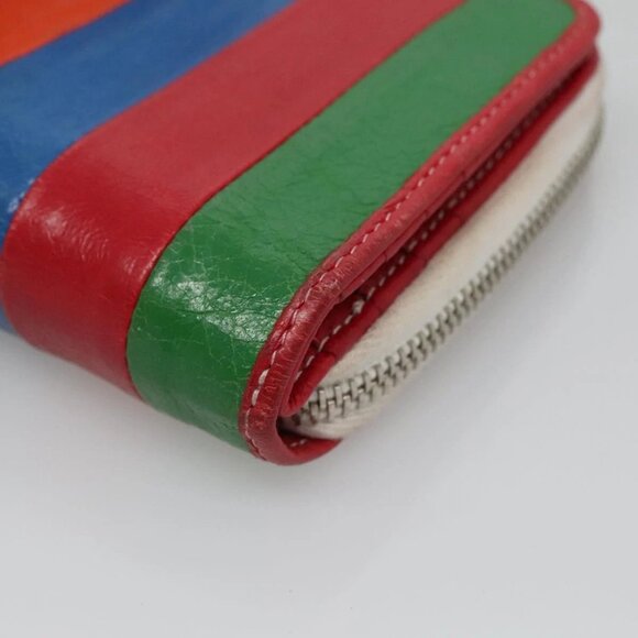 BALENCIAGA Bifold Wallet Leather Red Silver Auth - Picture 8 of 16